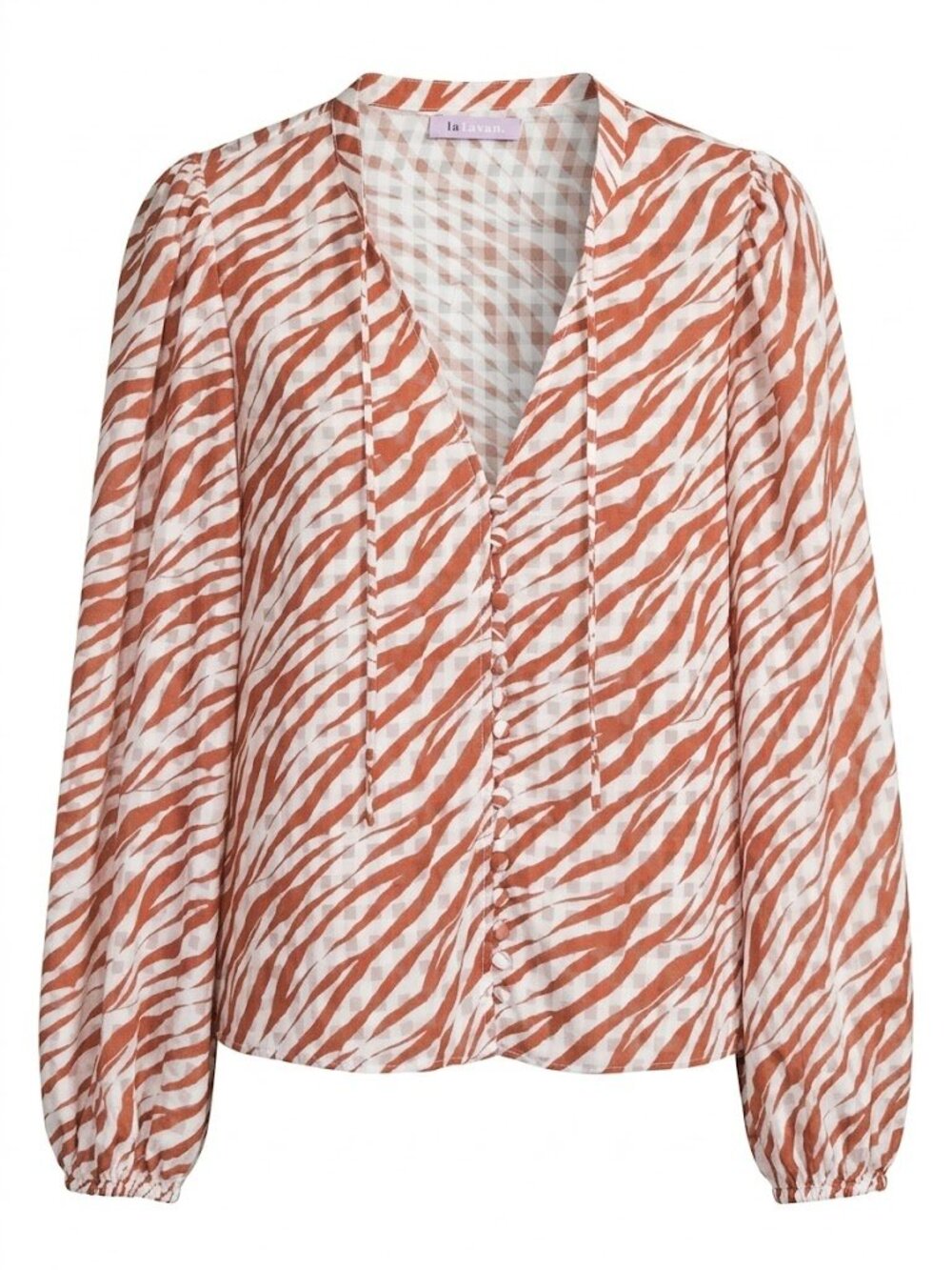 Lalavon Rust Zebra-Print V-Neck Blouse